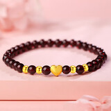 Lossot生日礼物送女朋友老婆足金心形黄金手链女3D硬金珠石榴石手串