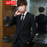 浪古 休闲西装男韩版格子西装男装套装青少年上衣服修身西服春秋外套 单西黑色 XL