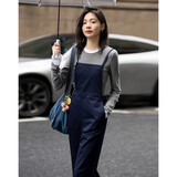 德玛纳【纯棉进行时】春季工装可调节肩带分割休闲裤宽松藏肉女式背带裤