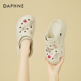 DAPHNE达芙妮泡芙款洞洞鞋女款夏季增高厚底户外沙滩凉拖鞋外穿凉鞋 卡其绿 35