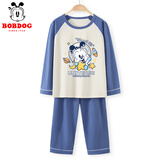 巴布豆儿童睡衣家居服套装男童纯棉亲肤透气女童薄款空调服【7A抗菌】 【长袖款】海军蓝 环绕巴布 150