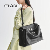 FION菲安妮女包手提包单肩包时尚百搭植糅软皮托特包斜挎包礼物 经典黑-大款