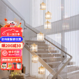 米光惠佳别墅旋转楼梯间长吊灯水晶灯loft公寓中空客厅灯小复式楼现代简约 金色12头直径50高2.5米三色变光