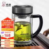 希诺双层玻璃杯男家用商务办公水杯带手柄泡茶杯子XN-9321 435mL