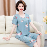 古今（GUJIN）春夏新品家居服睡裤中老年妈妈睡衣女棉绸宽松大码薄款套装3XL