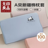 无印良品A类100%全棉乳胶枕套一对装 可水洗枕头套枕芯套 40*60cm 艾利蓝
