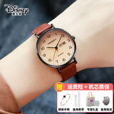迪士尼（Disney）女士手表女款初中生高中学生考试2025新款静音机械生日开学礼物 简约复古棕+日历