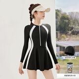 佑游泳衣女连体裙式长袖大码显瘦保守韩国ins风三件套101805Y白色XL