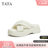 他她（TATA）云朵拖鞋黑色厚底一字带女鞋外穿松糕底凉拖新款WBS01BT3 米白 39