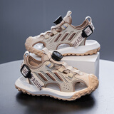 李宁热新款断码男童包头凉鞋夏季网面透气儿童运动网鞋男镂空跑鞋 299卡其 37