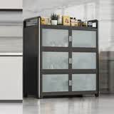 简易铝合金橱柜收纳置物柜餐边柜多层落地式多功能组装厨房储物柜 磨砂门黑三层长50*宽33*高85