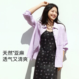 伊芙丽（eifini）蒋欣代言基础含麻料衬衫基础侧边开衬衫女2025新款小上衣女 浅紫 S 80-110斤