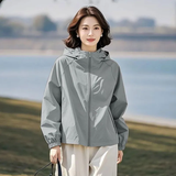 纯信超好看短款连帽外套女2025春秋减龄时尚百搭超火酷飒拽姐高级感 灰色(高品质)双层外套 L 建议110-125斤