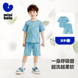 迷你巴拉男女童夏季家居服睡衣薄款透气纯棉短裤短袖2件套植物芯呼吸棉