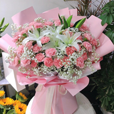 浪漫季节鲜花速递同城配送康乃馨花束百合混搭礼盒送妈妈生日礼物 19朵粉色康乃馨+6朵百合 同城花店配送-可预约母亲节送达