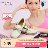 他她（TATA）通勤百搭乐福鞋春季新款方跟小皮鞋女单鞋WCPA1AA3 米白 34