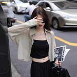 沐霓 防晒开衫长袖衬衫外套女夏季新款宽松长袖防晒衣外搭开衫空调衫 防晒小个子衬衫【米灰色L】