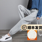 幻黛休闲裤女春秋运动裤宽松束脚卫裤新款裤装哈伦加绒加厚长裤子 浅灰色 M（建议95-105斤）