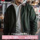 马登工装复古重磅圣达菲纯棉水洗帆布夹克灯芯绒拼接翻领休闲外套男春 墨绿色 M