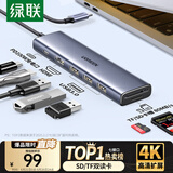 绿联Type-C扩展坞USB-C拓展坞转HDMI读卡器HUB分线器SD卡TF多合1通用苹果16Macbook华为小米笔记本iPad