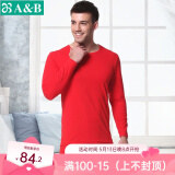 AB内衣弹力棉男士女士情侣薄款圆领内衣秋衣秋裤套装TS00\/TS60 大红-男款 2XL