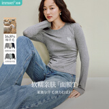 茵曼莱赛尔羊毛捏褶T恤2026秋女装新款叠穿内搭修身打底衫 花灰色1 M