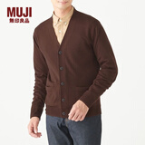 无印良品 MUJI 男式 美利奴羊毛 高针距 V领开衫 M9AA023 棕色 L