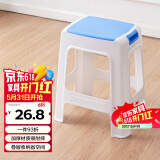 好尔塑料凳子客厅厨房加厚防滑休闲板凳叠摞高凳带提手大号蓝色 1个装