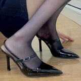 天丂高跟鞋女鞋黑色性感尖头2025年新款细跟凉鞋春夏小众设计百搭单鞋 黑色6cm 37码 脚宽建议拍大一码