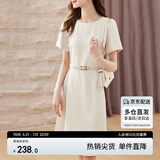 尚都比拉设计感拼接连衣裙夏季高级感气质百褶裙小个子中长裙子 杏色 L