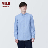 无印良品 MUJI 男式 棉水洗牛津 纽扣领 长袖衬衫 衬衣外套纯棉全棉 萨克森蓝 L (175/100A)