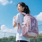 Edison初中生书包大容量双肩包多隔层防泼水高中学生背包 K052-29迷彩粉