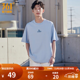 361°运动短袖男女同款夏季透气宽松棉印花t恤休闲圆领上衣 凝雾蓝【9106】 M