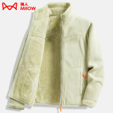 猫人（MiiOW）摇粒绒外套女男情侣抓绒衣加绒冬加厚羊羔绒双面穿卫衣保暖珊瑚绒 ZZ22028薄荷黄-女 3XL