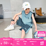 左西男童夏装套装2025儿童夏季速干篮球服运动背心两件套 蓝灰色 160