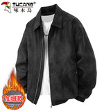 啄木鸟（TUCANO）外套男秋冬季夹克男麂皮绒宽松复古工装上衣男装 黑色加绒 2XL