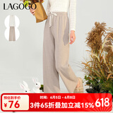 lagogo【云朵裤】简约高腰休闲裤女拉谷谷2024年秋季新款慵懒长裤 杏色(K5) L 165/40