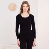 红豆居家美体内衣女士无侧缝高密高弹美体套装花边领百搭保暖内衣 优雅黑 均码