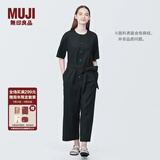无印良品（MUJI）女式  麻混 弹力 连体裤 裤子女款 连体衣 女装 汉麻 BC2J9C4S 黑色 L (165/88A)
