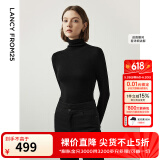 朗姿【王楚然同款】纯羊毛高领针织衫春冬内搭打底上衣旷野美拉德 黑色2 XL