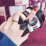 万宝资韩版时尚复古食中指指环女镶钻水晶装饰戒指简约个性潮人学生饰品 J9325 蓝色2件套 18号