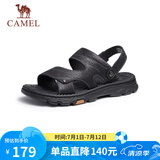 骆驼（CAMEL）男士商务两穿头层牛皮沙滩凉拖鞋 G13M211017 黑色 41