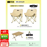 探险者（TAN XIAN ZHE）户外折叠椅露营椅子月亮椅便携折叠桌椅高靠背躺椅小凳子钓鱼椅 经典款卡其*2+90蛋卷桌