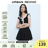 UR2025春季新款女装撞色蕾丝飘带U领无袖修身连衣裙UYY750014 黑色 S