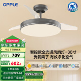 欧普（OPPLE）风扇灯客厅餐厅卧室简约带LED风扇 高显色隐形升级风量吊扇灯 全光谱36寸星空灰36瓦智控