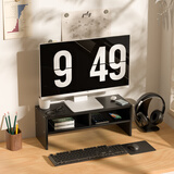 HMJIA显示器双层增高架电脑支架办公桌面文件键盘收纳架置物架子 黑色