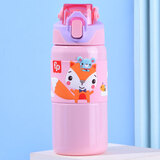 费雪儿童水杯316不锈钢弹盖保温杯费雪学生运动吸管杯450ML粉