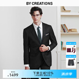 By Creations柏品纯羊毛西装套装男士商务职业正装修身高档伴郎服新郎结婚西服 黑色套装 46