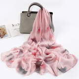 达芬奇密码 丝巾女士真丝围巾春秋披肩桑蚕丝纱巾丝绸沙滩送老师教师节礼物 清新杏叶 粉色