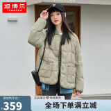 坦博尔羽绒服女短款翻领韩版宽松女士灯芯绒外套TD236266 奶茶棕 165 